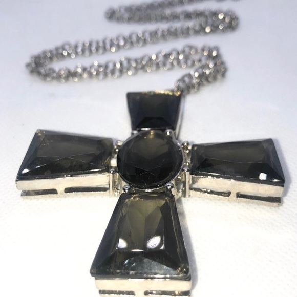 SOLD Gray Large Lucite Cross Statement Necklace - Picture 5 of 8